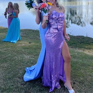 Hello Molly Purple Sequin Strapless Prom Dress with High Slit